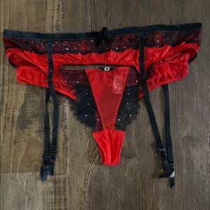 Red and Black Lace Garter Belt